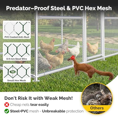Sino Luban Metal Chicken Coop Run 6.6x6.6ft, Large Chicken Runs for Yard with Waterproof Cover, Outdoor Chicken Pen Chicken Enclosure, Walk-in Poultry Cage with Upgrade wall Support Brace - size: 6.6x6.6 FT - Chicken Wire
