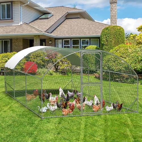 Large Metal Chicken Coop, Walk-in Chicken Run Pen with Waterproof Anti-UV Cover, Heavy Duty Poultry Cage for Chicken, Duck, Rabbit, Outdoor Backyard Farm Use - size: 236"L x 118"W x 78.7"H
