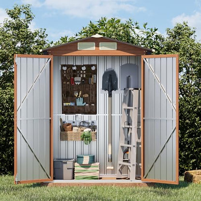 5x3FT Outdoor Storage Shed, Metal Garden Shed with Floor Base, Updated Frame Structure & Lockable Doors, Large Tool Shed for Backyard, Patio,Lawn,Utility & Bike Storage - size: 5x3 FT with Base