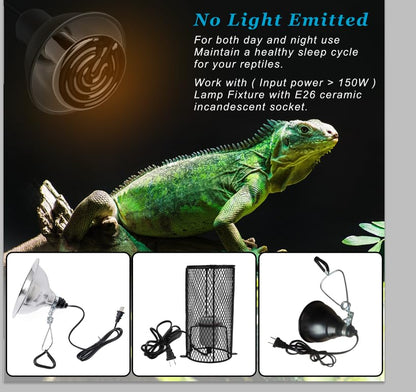 DOMICA Reptile Heat Bulb 50 Watt 2PC, Ceramic Heat Emitter Heat Up Fast, E26 No Light Night Use Heating Bulbs for Beared Dragon, Turtle, Lizard, Snake, Pet Brooder Coop Chicken (50W-Small Tank) - color: 50w-small Tank
