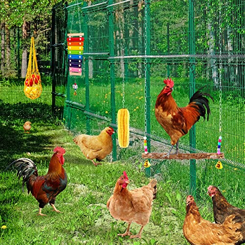 7PCS Chicken Toys for Coop Accessories, Chicken Xylophone Toy, Chicken Mirror, Chicken Ladder Bridge, Coop Swing, Vegetable Hanging Chicken Feeder, Chewing Foraging Toys, Gifts for Hens - size: 7pcs