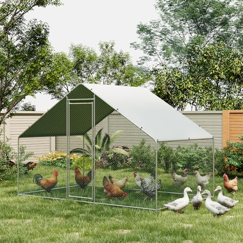IDEALHOUSE Walk-in Chicken Run Pen, Galvanized Steel Frame, Waterproof and UV-Resistant Cover, Spire Roof, 10 x 6.5 ft Outdoor Poultry Enclosure for Chickens Ducks Rabbits - size: 9.8*6.5*6.6ft