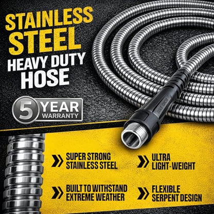 Bionic Steel 25 Ft Metal Garden Hose with Nozzle, 25Ft x 5/8 In. Premium 304 Stainless Steel Metal Water Hose, Flexible Non Kinking, Lightweight, Heavy Duty, for Yard, Outdoor - size: 25'