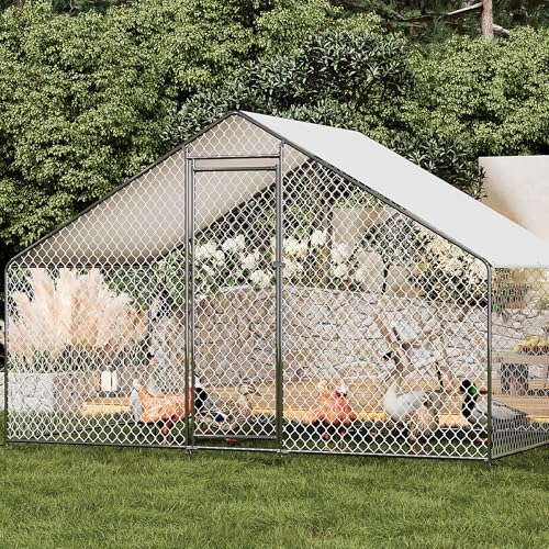 IDEALHOUSE Walk-in Chicken Run Pen, Galvanized Steel Frame, Waterproof and UV-Resistant Cover, Spire Roof, 10 x 6.5 ft Outdoor Poultry Enclosure for Chickens Ducks Rabbits - size: 9.8*6.5*6.6ft