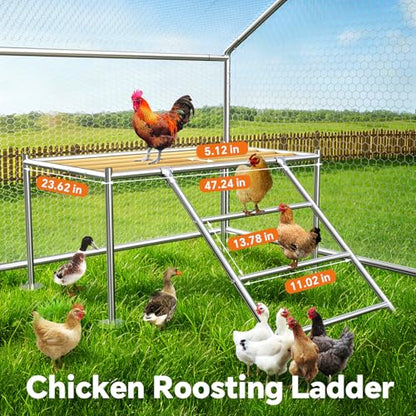 Large Metal Chicken Coop with Roosting Ladder, UV-Resistant and Waterproof Cover, Outdoor Walk-in Cage Hen House for Yard Farm Rabbit Duck Chicken Run, Spire Roof (13.1'W x 9.8'L x 6.4'H) - size: 157.5"L x 118.0"W x 78.0"H