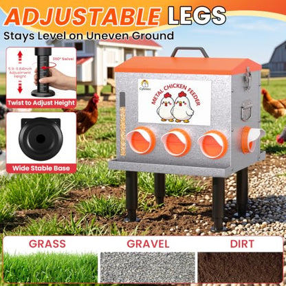 10-Gal 55LB Metal Chicken Feeder with Window, Dual No-Waste Design, Automatic Large Chicken Feeder for Outdoor Coops, Rust-Proof Alloy Steel Poultry Feeder with Adjustable Legs