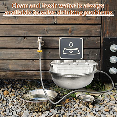 Tessco for you 3 Sets 4L/135oz Automatic Animal Water Bowl with Float Valve Stainless Steel Drinking Trough for Animals Livestock Horse Waterer Kits Includes Hose Connectors, Countersunk Bolts(Silver)