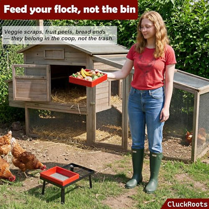 Kitchen Scrap Feeder for Chickens – Large Capacity Metal Stand with Dual Removable Wooden Trays | Chicken Veggie & Leftover Supplement Feeder, Flock Enrichment Chicken Coop Accessories Stuff Supplies