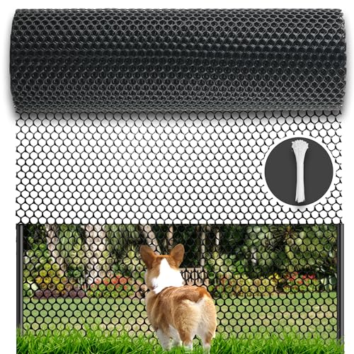 Black Plastic Wire Mesh Fence Roll - 15.7IN x 20FT Plastic Chicken Wire Mesh for Poultry， Chicken Puppy Rabbit, Floral-Plastic Fence - color: Black-15.7IN×20FT