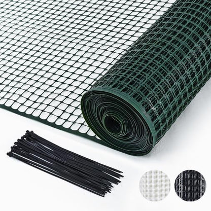 PotatoLife Plastic Hardware Mesh Netting, Temporary Fence, Tree Guards, Staircase Banister, Animal Barrier, Garden Netting, Poultry, with 50 Zip Ties (Green, 40'' x 50') - color: Green, size: 40'' x 50'
