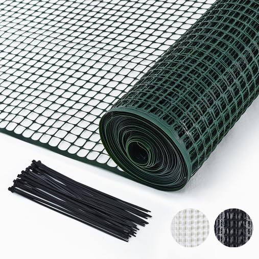 PotatoLife Plastic Hardware Mesh Netting, Temporary Fence, Tree Guards, Staircase Banister, Animal Barrier, Garden Netting, Poultry, with 50 Zip Ties (Green, 40'' x 50') - color: Green, size: 40'' x 50'