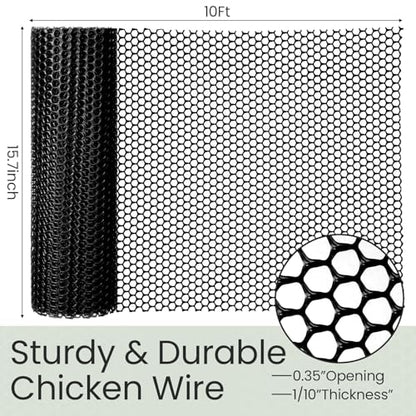 Landical 6 Rolls Plastic Chicken Wire Fencing Mesh 120 x 15.7 Inch Each Plastic Mesh Fence with Zip Ties Hexagonal Poultry Netting Garden Fencing Cat and Bird Netting (Black) - color: Black
