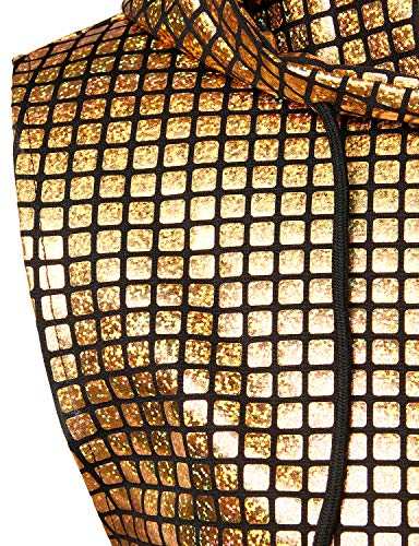 ZEROYAA Mens Shiny Metallic Zip Up Sleeveless Hooded Vest T Shirt with Kangaroo Pocket - color: Gold Sequin, size: Small