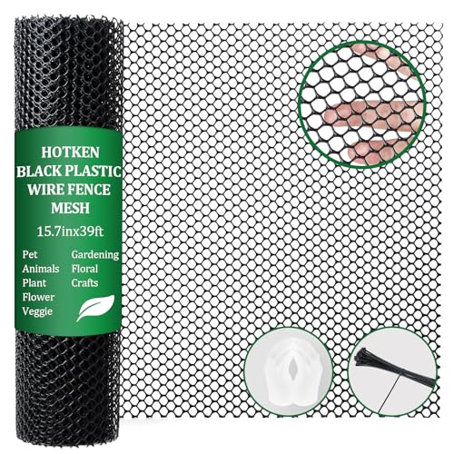 Plastic Wire Fence Mesh Roll, Sturdy Plastic Chicken Wire Mesh, Versatile Animal Fencing Barrier, Garden Netting Solution to Pet, Poultry, Dogs, Cats, Crafts and Gardening(Black, 15.7INx39FT)