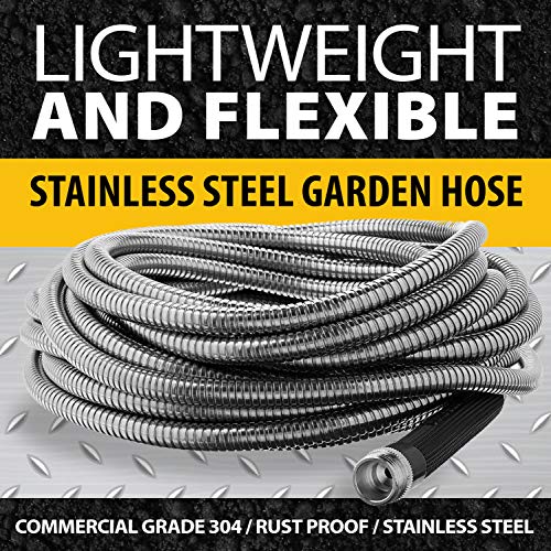 BIONIC STEEL 50 Ft Metal Garden Hose with Sprayer Nozzle,Non Kinking Stainless Steel Heavy Duty Hose 50Ft x 5/8 in. Ultra Flexible NON Expandable for Uninterrupted Water Flow,500 PSI,(Pack of 4) - size: 50' (Pack of 4)