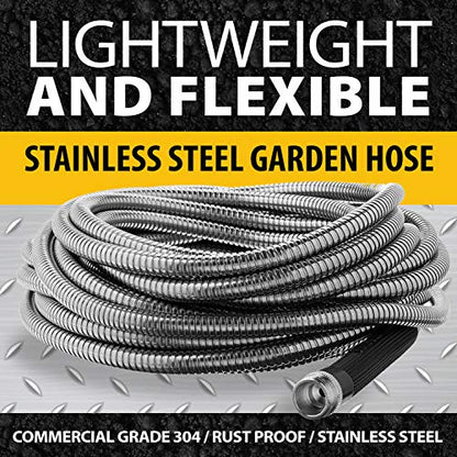 BIONIC STEEL 50 Ft Metal Garden Hose with Sprayer Nozzle,Non Kinking Stainless Steel Heavy Duty Hose 50Ft x 5/8 in. Ultra Flexible NON Expandable for Uninterrupted Water Flow,500 PSI,(Pack of 4) - size: 50' (Pack of 4)