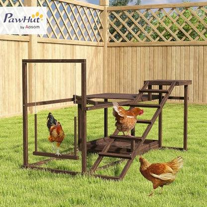 PawHut Wooden Chicken Coop Perches with Swing, Roosting Bars, Activity Play Set, Chicken Coop Accessory Toys for Coop, Coffee