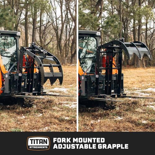 Titan Attachments Pallet Fork Mounted Adjustable Grapple Attachment, 3 Adjustable Height Settings, Built-in Clamps, Hydraulic Hoses Included