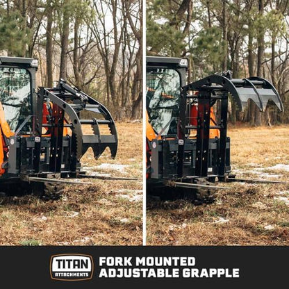 Titan Attachments Pallet Fork Mounted Adjustable Grapple Attachment, 3 Adjustable Height Settings, Built-in Clamps, Hydraulic Hoses Included