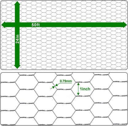 Amagabeli Chicken Wire 24 in x 50ft Poultry Wire Netting Hexagonal Galvanized Mesh Garden Fence Barrier for Craft Projects, Pet Rabbit Chicken Fencing - color: Galvanized, size: 1" 24"x50'