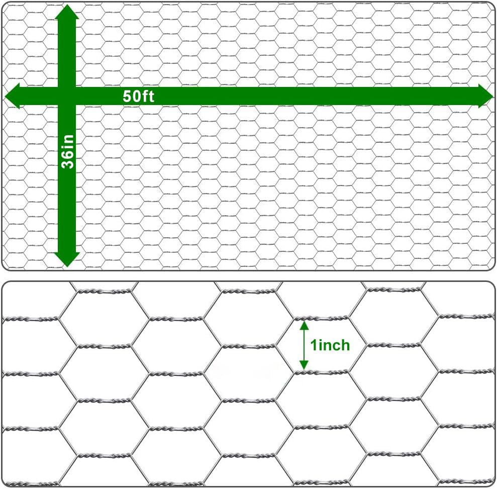 Amagabeli Chicken Wire Fencing 36inchx50ft Hexagonal Poultry Netting Galvanized Mesh Fence Chicken Netting Rabbits Pets Dog Cat Vegetable Garden fencing Barrier - color: Galvanized, size: 1" 36"x50'