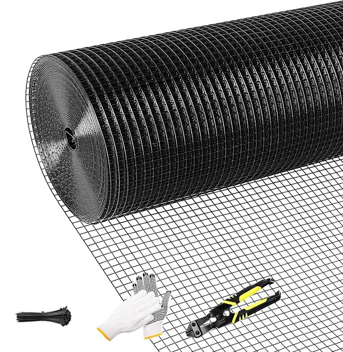 Tongmo Black Hardware Cloth, 1/2 inch 48'' x 50'Chicken Wire Fence, 19 Gauge Vinyl Coated Welded Cage Wire Mesh Roll Supports Poultry Netting Cage Garden Fence…