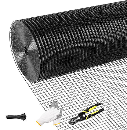 Tongmo Black Hardware Cloth, 1/2 inch 48'' x 50'Chicken Wire Fence, 19 Gauge Vinyl Coated Welded Cage Wire Mesh Roll Supports Poultry Netting Cage Garden Fence…