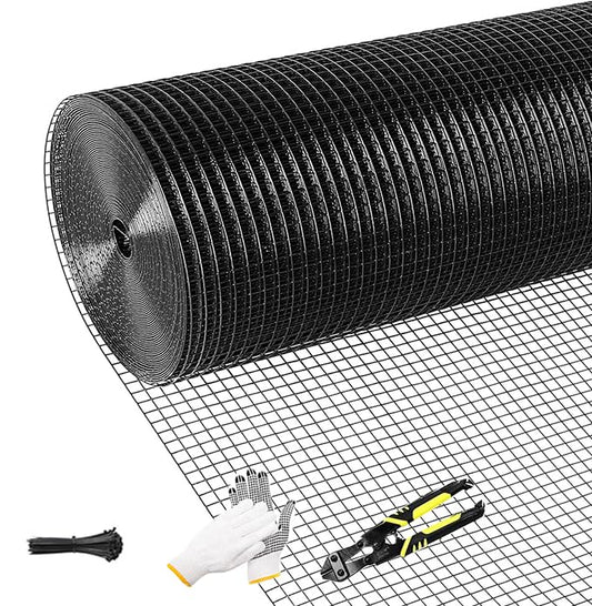 Tongmo Black Hardware Cloth, 1/2 inch 48'' x 50'Chicken Wire Fence, 19 Gauge Vinyl Coated Welded Cage Wire Mesh Roll Supports Poultry Netting Cage Garden Fence…