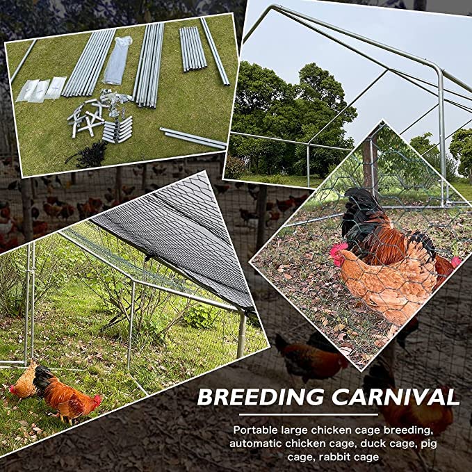 Large Metal Chicken Coop Run, Afqxf 19.5x9.8x6.4FT Outdoor Walk-in Poultry Cage Hen Playpen House with Waterproof Cover and Lockable Door for Patio Yard Farm - size: 19.5' L x 9.8' W x 6.4' H