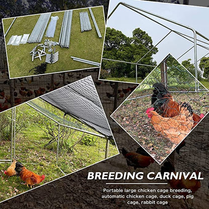 Large Metal Chicken Coop Run, Afqxf 19.5x9.8x6.4FT Outdoor Walk-in Poultry Cage Hen Playpen House with Waterproof Cover and Lockable Door for Patio Yard Farm - size: 19.5' L x 9.8' W x 6.4' H