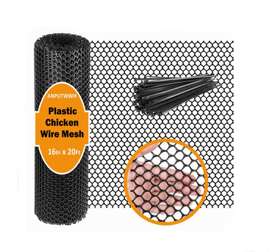 Upgraded Plastic Chicken Wire Fence Mesh(16INx20FT) - Black/Green/White Colors 0.3" Openings,for Garden Net, Poultry Fencing, Chicken Wire Frame,Animal Cage Fence,Floral Netting (Black) - color: Black, size: 16 inch x 20 feet (0.3" opening)