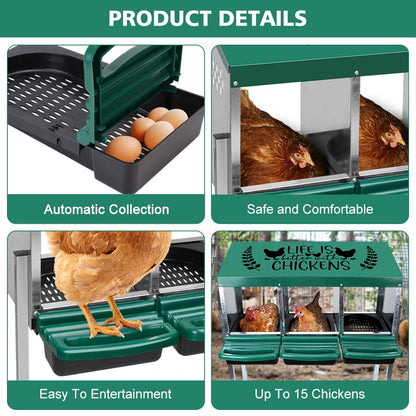 Tgeyd Nesting Boxes - 3 Holes for Laying Eggs - Chicken Brooder Box with Perch - Coops for 3 Up to 12 Chickens - size: 3 Holes