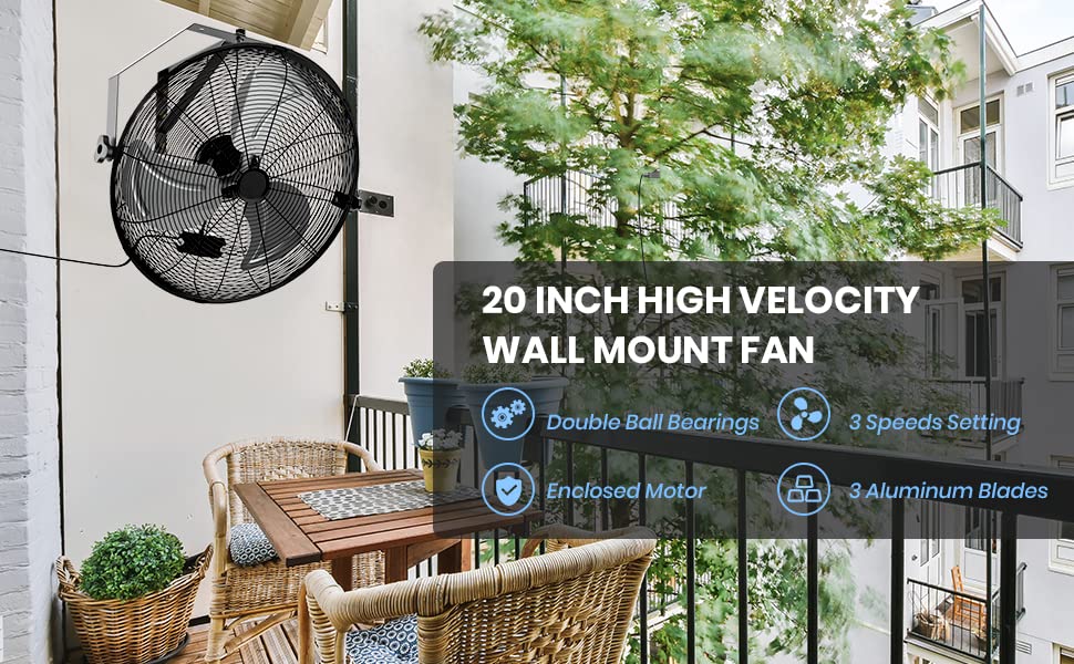 Simple Deluxe 20 Inch High Velocity Wall Mount Fan with Rack and L-Iron, 3 Speed Industrial/Commercial Metal Ventilation Fan, Black - size: 20 Inch with L-Iron, style: 1 Pack