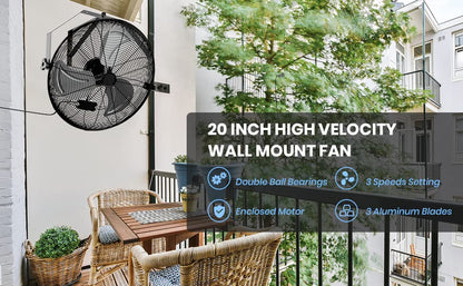Simple Deluxe 20 Inch High Velocity Wall Mount Fan with Rack and L-Iron, 3 Speed Industrial/Commercial Metal Ventilation Fan, Black - size: 20 Inch with L-Iron, style: 1 Pack