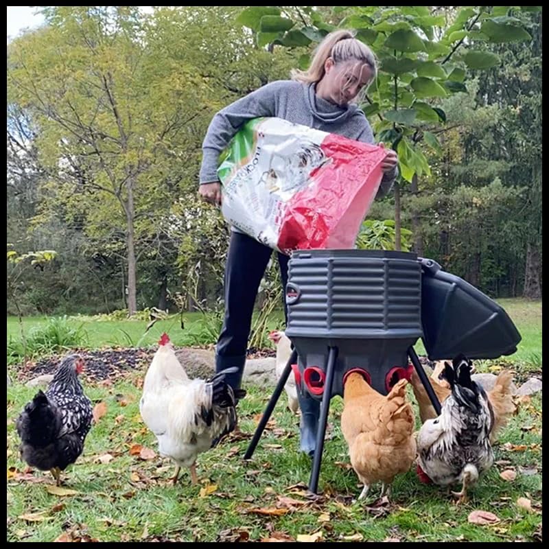 CoopWorx Poultry Feeder - 80 lb Capacity - Adjustable Height - UV Stable - Weather Resistant - 8 Feed Ports - Silo Shaped Design - Rust-Proof - Intended for Chickens/Ducks/Turkeys - Made in USA