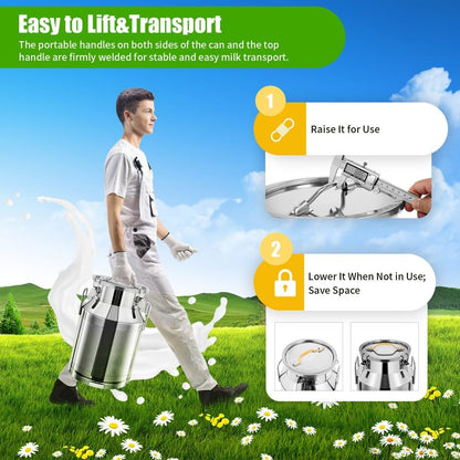 30-Liter/8-Gallon Milk Can, 304 Stainless Steel Milk Jug, Heavy-Duty Milk Transport Can with Sealed Lid, Bucket with Faucet, Heavy-Duty Container for Milk and Wine (30L) - size: 30L