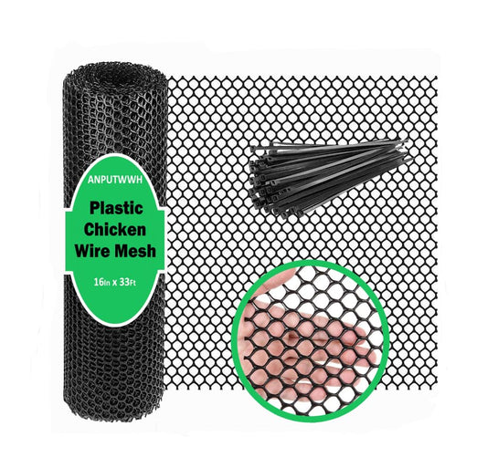 Upgraded Plastic Chicken Wire Fence Mesh(16INx33FT) - Black/Green/White Colors 0.3" Openings,for Garden Net, Poultry Fencing, Chicken Wire Frame,Animal Cage Fence,Floral Netting (Black) - color: Black, size: 16 inch x 33 feet (0.3" opening)