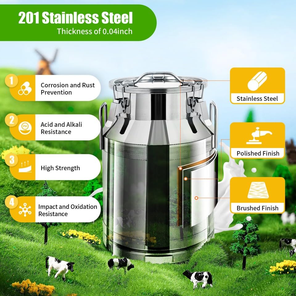30-Liter/8-Gallon Milk Can, 304 Stainless Steel Milk Jug, Heavy-Duty Milk Transport Can with Sealed Lid, Bucket with Faucet, Heavy-Duty Container for Milk and Wine (30L) - size: 30L
