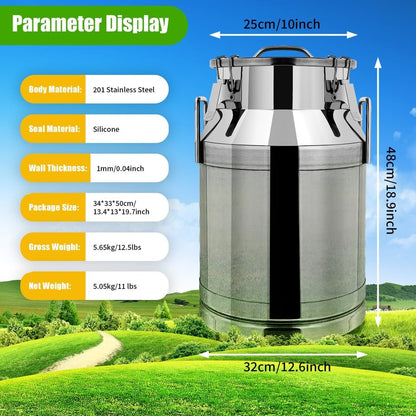 30-Liter/8-Gallon Milk Can, 304 Stainless Steel Milk Jug, Heavy-Duty Milk Transport Can with Sealed Lid, Bucket with Faucet, Heavy-Duty Container for Milk and Wine (30L) - size: 30L