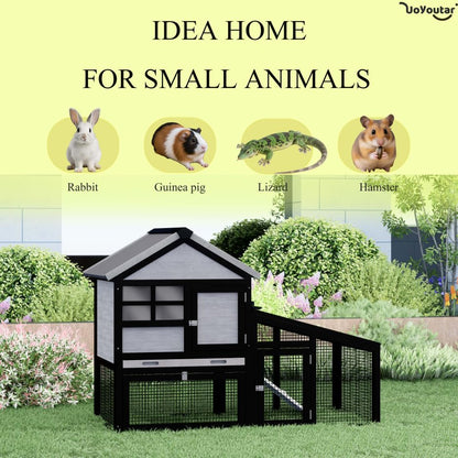 Chicken coop and activity area, dual-level rabbit cage for indoor/outdoor use, accommodates 2-3 chickens. Includes ramp and leak-proof deep-draw tray. Suitable for chicks and rabbits (black). - size: 53.5"L x 23.6"W x 38.2"H