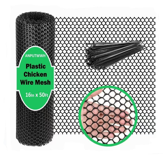 Upgraded Plastic Chicken Wire Fence Mesh(16INx50FT) - Black/Green/White Colors 0.3" Openings,for Garden Net, Poultry Fencing, Chicken Wire Frame,Animal Cage Fence,Floral Netting (Black) - color: Black, size: 16 inch x 50 feet (0.3" opening)