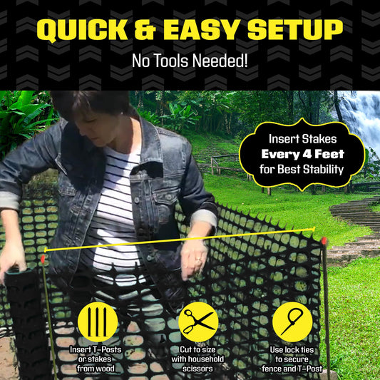 BOEN 4' x 50' Black Temporary Fencing, Mesh Snow Fence, Plastic, Safety Garden Netting, Above Ground Barrier, for Deer, Kids, Swimming Pool, Silt, Lawn, Rabbits, Poultry, Dogs - color: Black, size: 4' x 50'